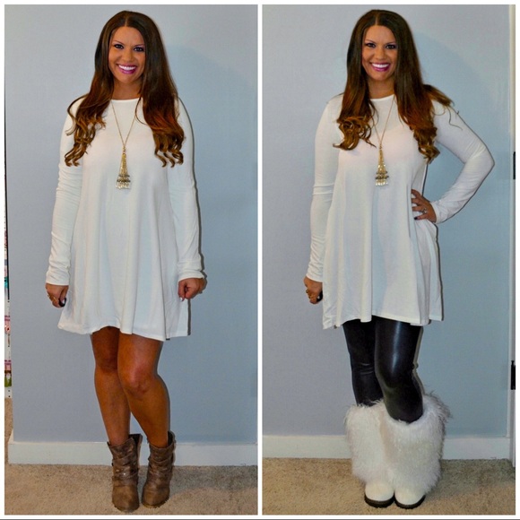 The Baby Peacock Boutique Dresses & Skirts - S-XL Long Sleeve Dress with Pockets - Winter Ivory